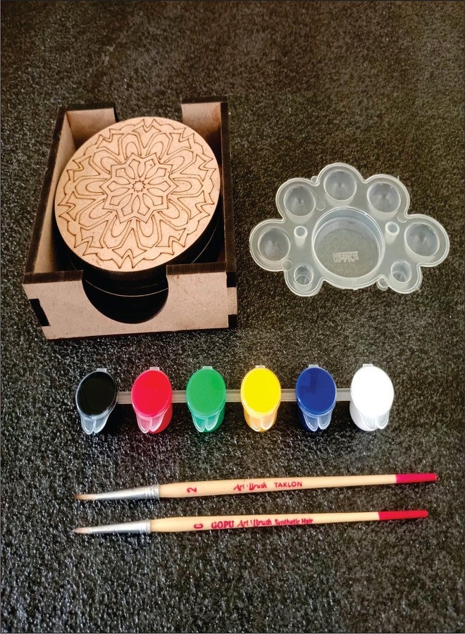 PICRAZEE DIY Art & Craft Round Coaster Kit in Pine MDF | Acrylic Colors, Brushes & Palette | Ideal for Oil & Acrylic Painting, Decoupage, Lippan, Texture Art, Resin & Kids DIY Projects (M5) - Image 1